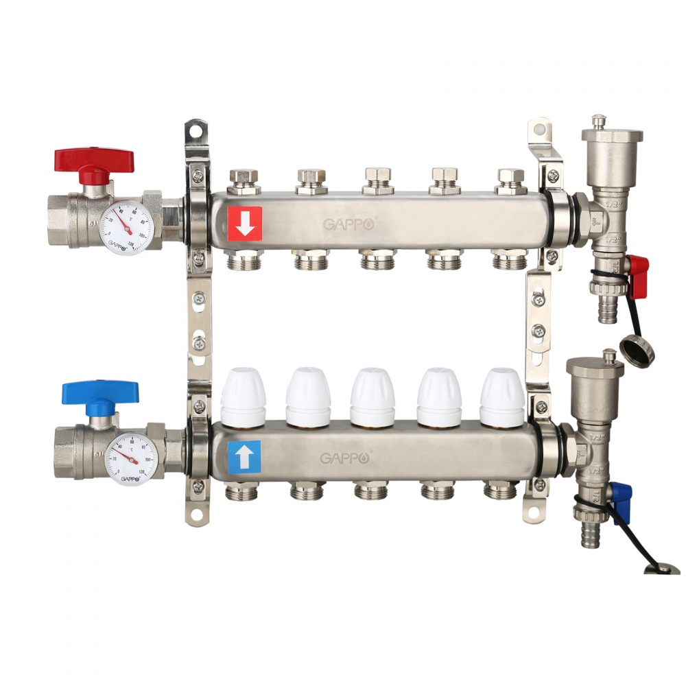 Коллектор регулируемый с запорными клапанами Gappo G426.5 5-вых.x1"x3/4"