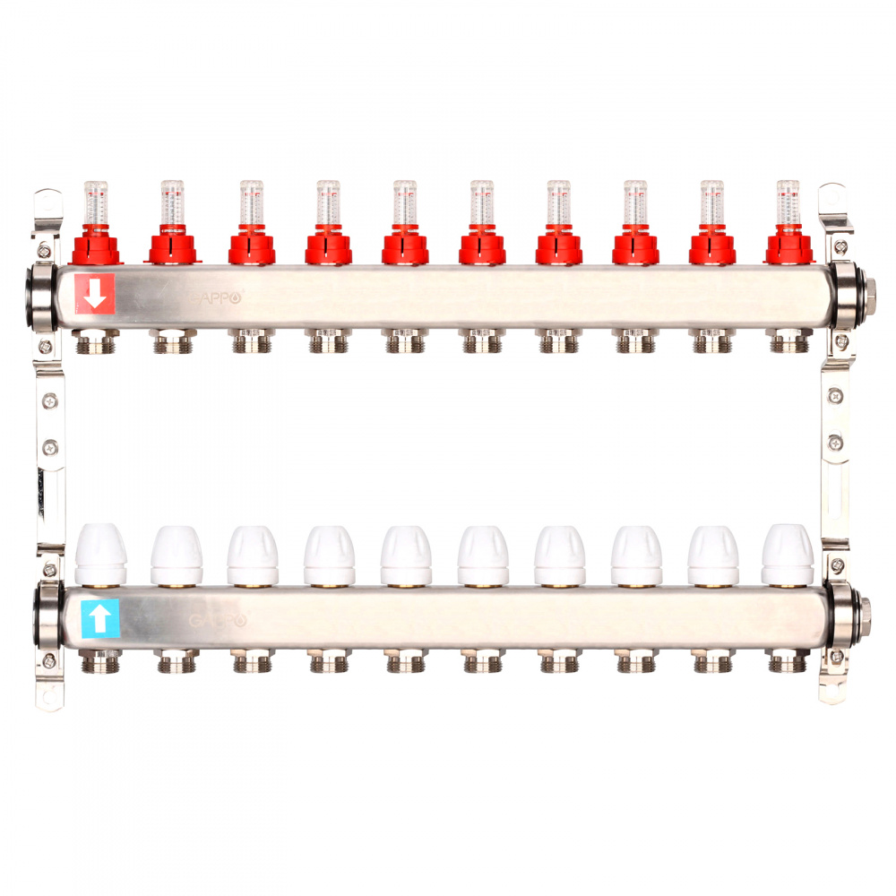 Коллектор регулируемый с расходомерами Gappo G424.10 10-вых. x1"x3/4"