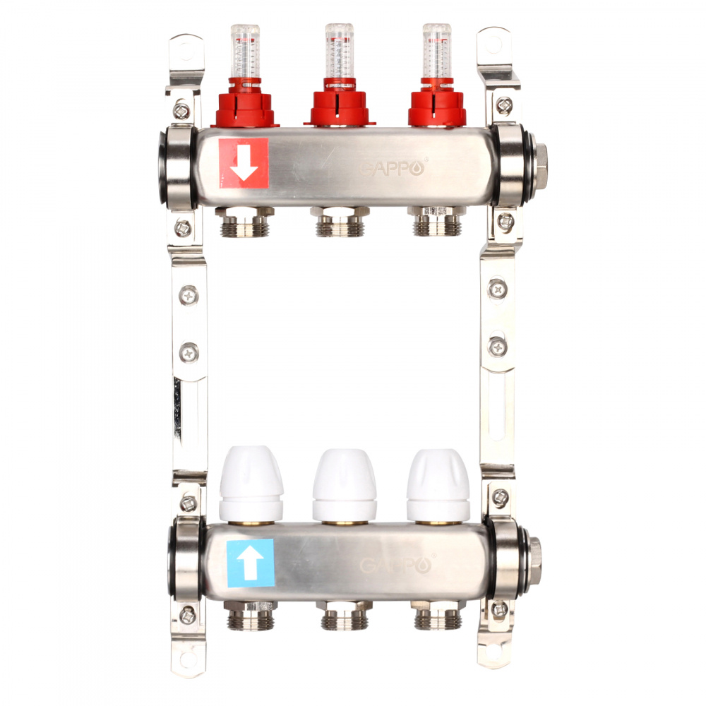 Коллектор регулируемый с расходомерами Gappo G424.3 3-вых. x1"x3/4"