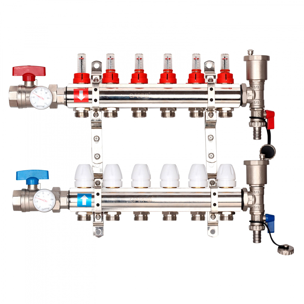 Коллектор регулируемый с расходомерами Gappo G421.6 6-вых. x1"x3/4"