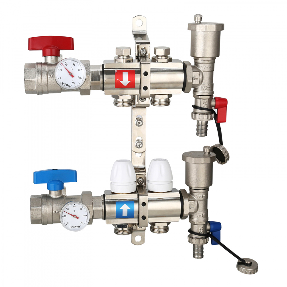 Коллектор регулируемый с запорными клапанами Gappo G425.2 2-вых.x1"x3/4"