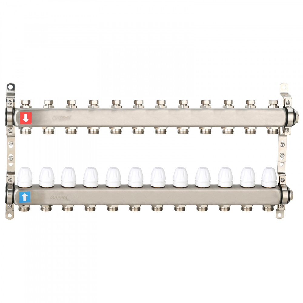 Коллектор регулируемый с запорными клапанами Gappo G428.12 12-вых.x1"x3/4"