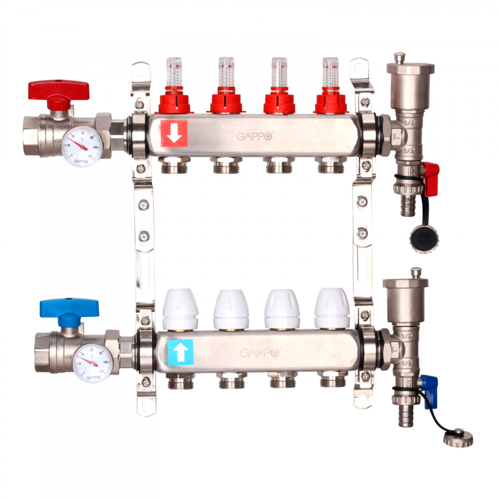 Коллектор регулируемый с расходомерами Gappo G422.4 4-вых. x1"x3/4"