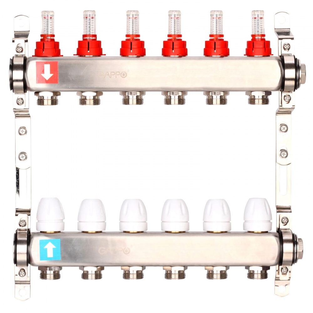 Коллектор регулируемый с расходомерами Gappo G424.6 6-вых. x1"x3/4"