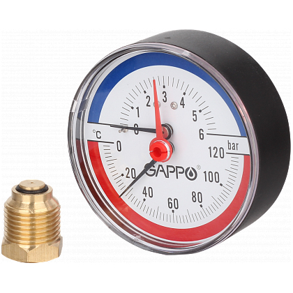 Термоманометр аксиальный в комплекте с автоматическим запорным клапаном Gappo G1473 1/2"x6 бар