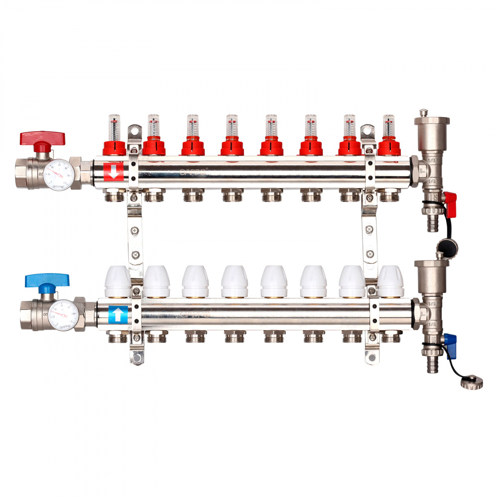 Коллектор регулируемый с расходомерами Gappo G421.8 8-вых. x1"x3/4"
