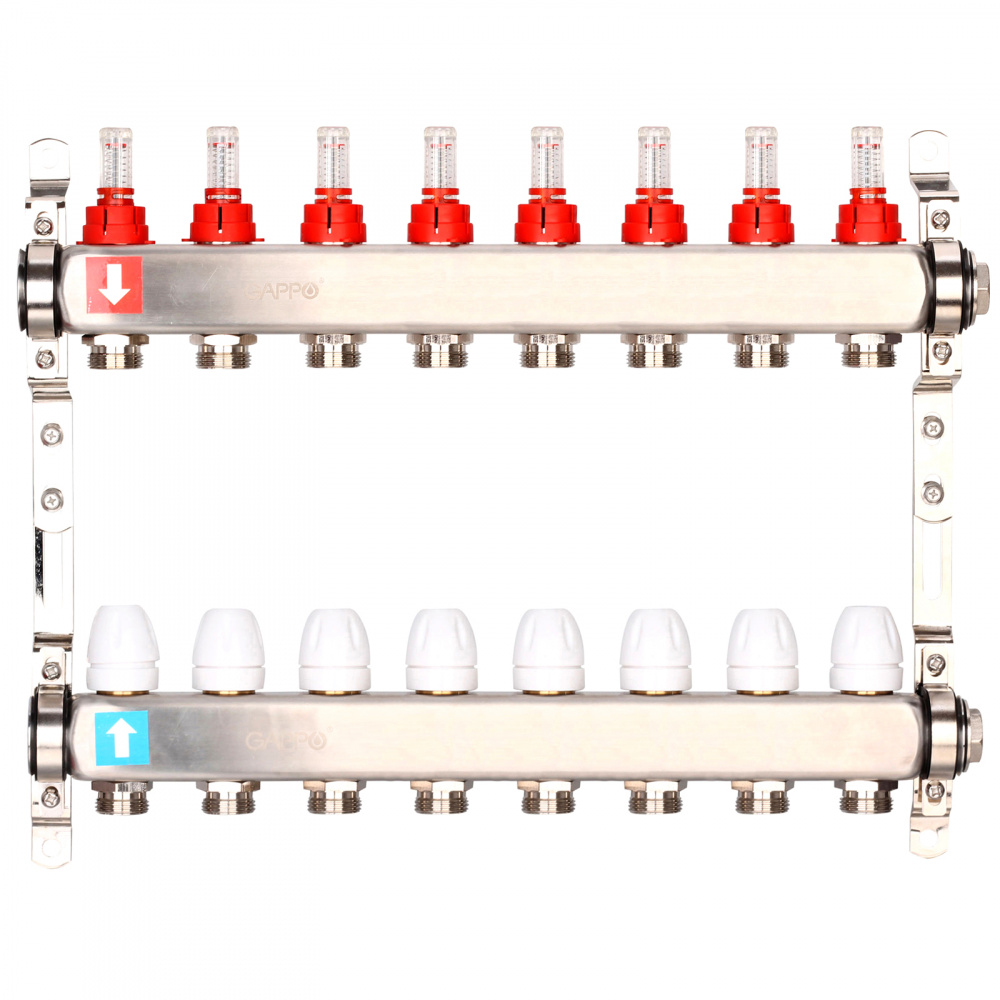 Коллектор регулируемый с расходомерами Gappo G424.8 8-вых. x1"x3/4"