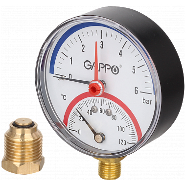 Термоманометр радиальный в комплекте с автоматическим запорным клапаном Gappo G1472 1/2"x6 бар