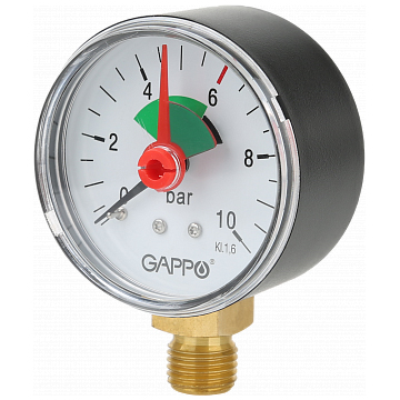 Манометр радиальный с указателем предела Gappo G1470.10 1/4"x10 бар
